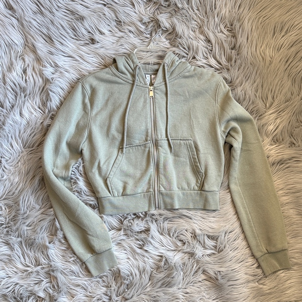 Divided Sage Green Cropped Zip Hoodie
